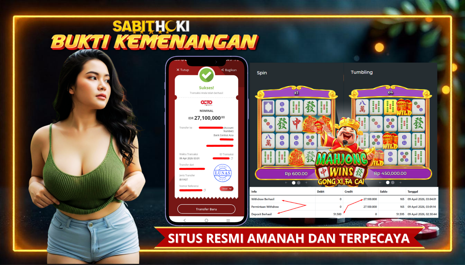 SELAMAT KEPADA MEMBER SETIA SABITHOKI BERHASIL JACKPOT DI PERMAINAN MAHJONG WAYS GONG XI FA CAI